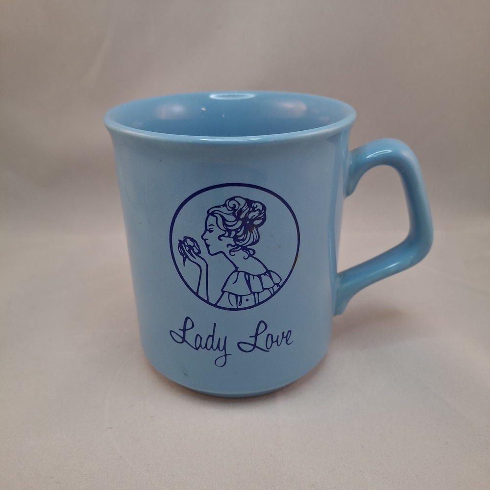 Source Unknown Light Blue Ceramic "Lady Love" Mug